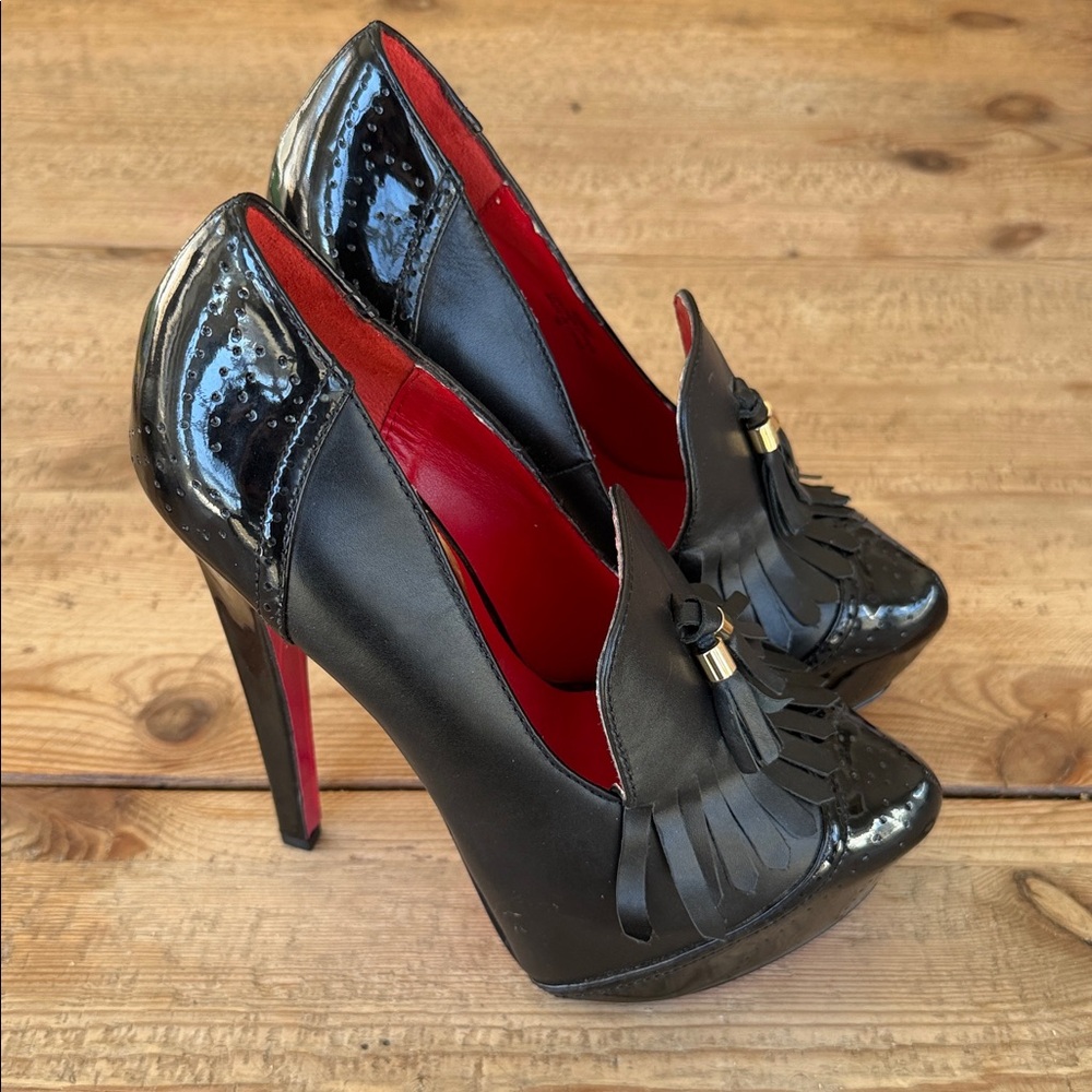 Taylor Says Rummy Black Leather Patent and Tassel Detail •6 inch heels• size 7 - Picture 2 of 12